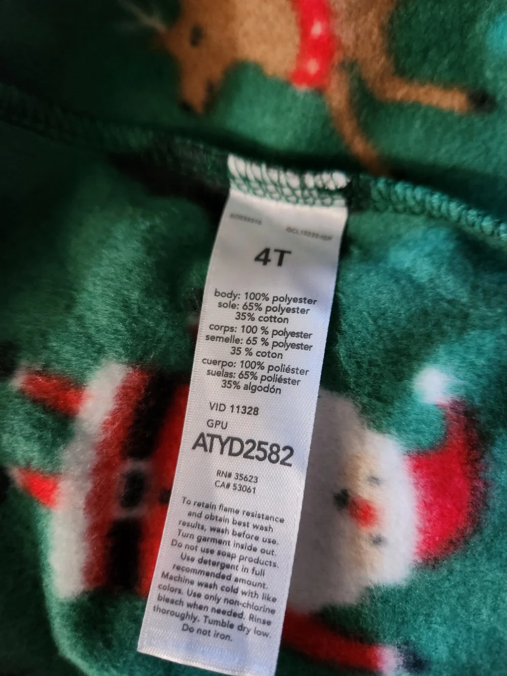 Set Of 2 Kids Green Santa & Reindeer One-Piece Pajamas For Toddler Size 4T